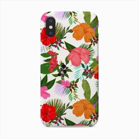 Hibiscus And Berries Hand Drawn Pattern White Background Phone Case