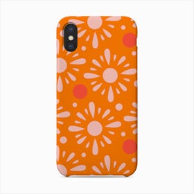 Light Pink Florals On Bright Orange Phone Case