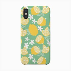 Lemon Pattern On Green With Flowers And Florals Phone Case