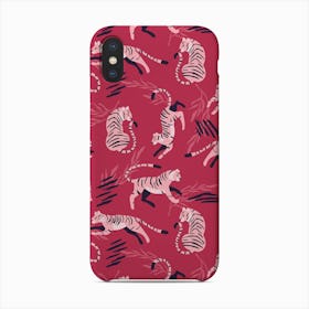 Pink Tiger Pattern On Viva Magenta With Floral Decoration Phone Case