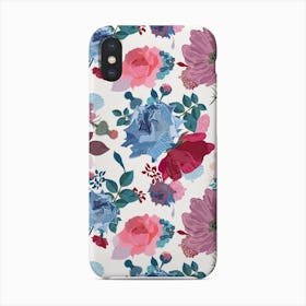 Blue And Pink Roses, Cosmos Flowers Vintage Style Pattern Phone Case