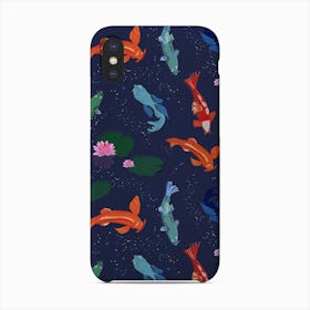 Koi Fishes Sea Creatures Pattern Deep Navy Blue Phone Case