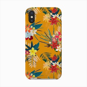 Frangipani, Lily Palm Leaves Tropical Vibrant Colored Trendy Summer Pattern Yellow Background Phone Case