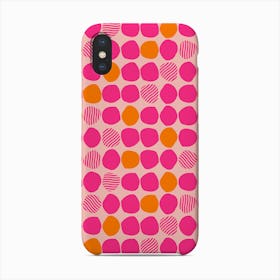 Bright Pink And Orange Polka Dot Pattern On Light Pink Background Phone Case