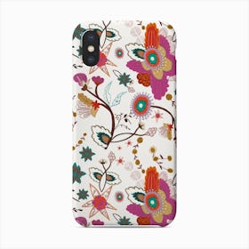 Tudor Times Hand Drawn Gouache Paint Floral Pattern With White Background Phone Case