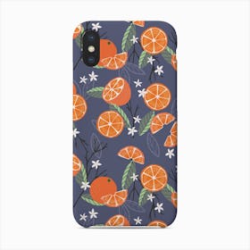 Orange Pattern With Florals And Branches On Purple Phone Case