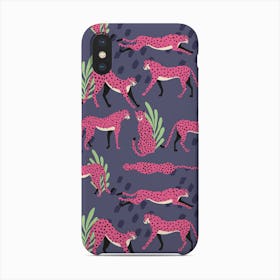 Tropical Pink Cheetah Pattern On Purple With Florals And Decoration Phone Case