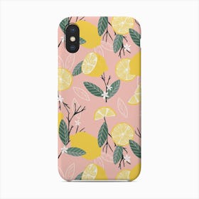 Lemon Pattern On Pink With Flowers And Branches Phone Case