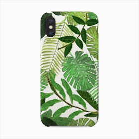 Green Tropical Watercolor Leaves Pattern Phone Case
