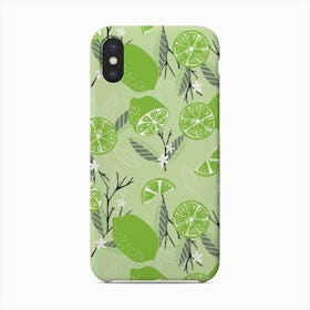 Lime Pattern With Floral Decoration On Pastel Green Phone Case