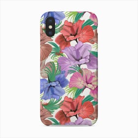 Hand Drawn Pastel Iris Flower And Tropical Leaves Pattern Phone Case
