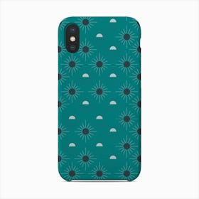Geometric Pattern With Suns On Green Phone Case