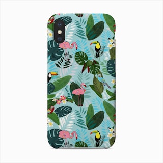 Tropical Leaves Flamingo, Toucan And Parrot Phone Case