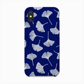 Ginkgo Biloba Leaves On Blue Background Phone Case