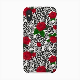 Shining Leopard Pattern With Hand Drawn Showy Red Roses Phone Case