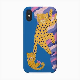 Mother Leopard And Her Baby Are Climbing The Mountain Phone Case
