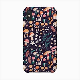 Mushrooms And Florals Pattern On Purple Phone Case