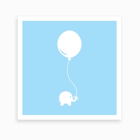 Elephant with Balloon (Blue) - Square Art Print