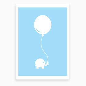 Elephant with Balloon (Blue) Art Print