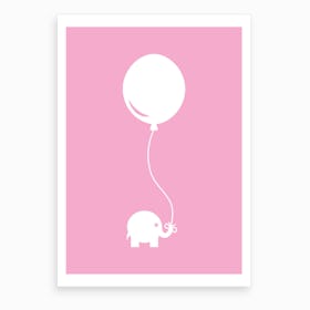Elephant with Balloon (Pink) Art Print