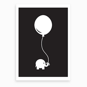 Elephant with Balloon (Black) Art Print