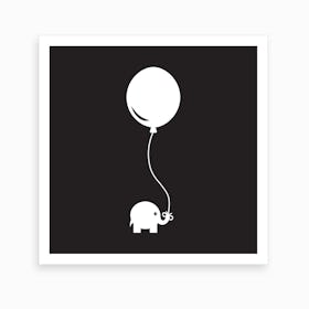 Elephant with Balloon (Black) - Square Art Print