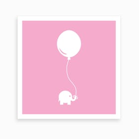 Elephant with Balloon (Pink) - Square Art Print