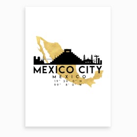Mexico City Silhouette City Skyline Map Art Print