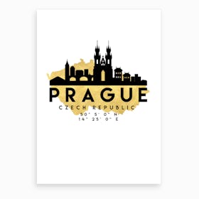 Prague Czech Republic Silhouette City Skyline Map Art Print