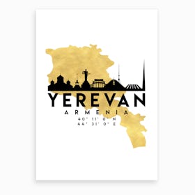 Yerevan Armenia Silhouette City Skyline Map Art Print