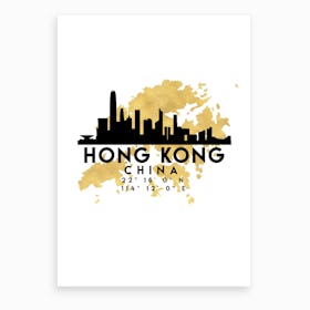 Hong Kong China Silhouette City Skyline Map Art Print