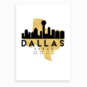 Dallas Texas Silhouette City Skyline Map Art Print