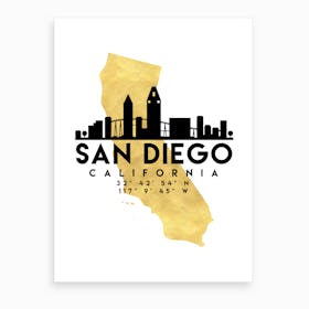 San Diego California Silhouette City Skyline Map Art Print