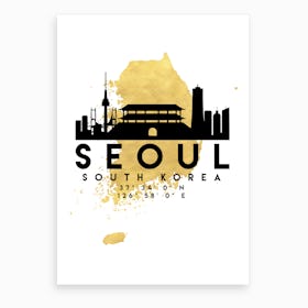 Seoul South Korea Silhouette City Skyline Map Art Print