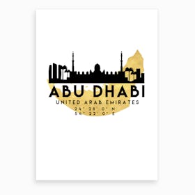Abu Dhabi UAE Silhouette City Skyline Map Art Print