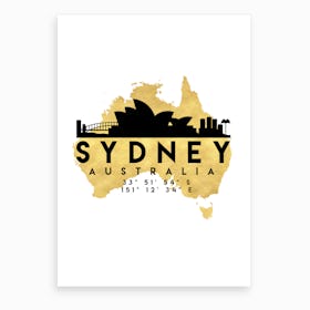 Sydney Australia Silhouette City Skyline Map Art Print