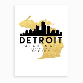 Detroit Michigan Silhouette City Skyline Map Art Print