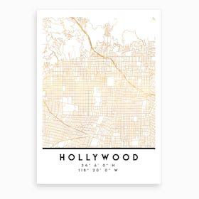 Hollywood California City Street Map Art Print