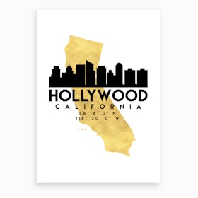Hollywood California Silhouette City Skyline Map Art Print