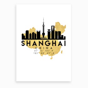 Shanghai China Silhouette City Skyline Map Art Print
