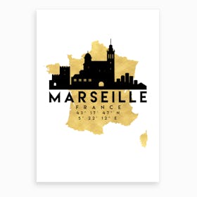 Marseille France Silhouette City Skyline Map Art Print