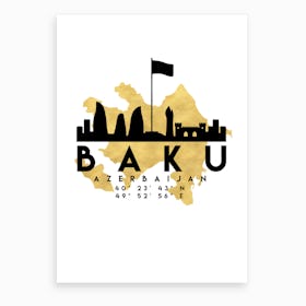 Baku Azerbaijan Silhouette City Skyline Map Art Print