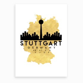 Stuttgart Germany Silhouette City Skyline Map Art Print