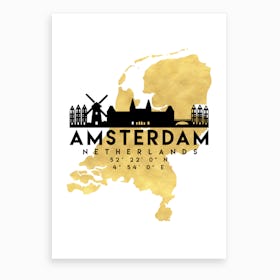 Amsterdam Netherlands Silhouette City Skyline Map Art Print