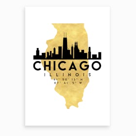 Chicago Illinois Silhouette City Skyline Map Art Print