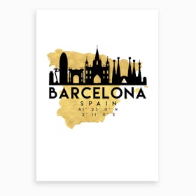 Barcelona Spain Silhouette City Skyline Map Art Print