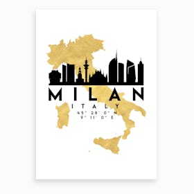 Milan Italy Silhouette City Skyline Map Art Print