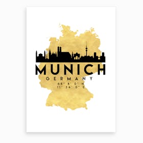 Munich Germany Silhouette City Skyline Map Art Print