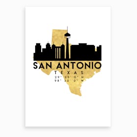 San Antonio Texas Silhouette City Skyline Map Art Print