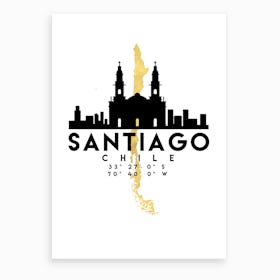 Santiago de Chile Silhouette City Skyline Map Art Print